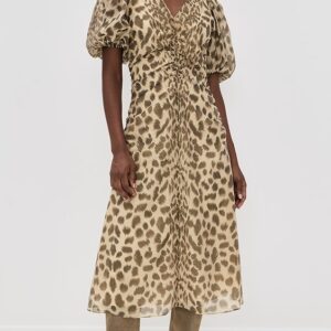Sea Claude Print Puff Sleeve Midi Dress