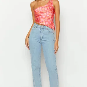 BB Exclusive Claudi Orange And Pink Satin One Shoulder Top Claudi Orange And Pink Satin One Shoulder Top