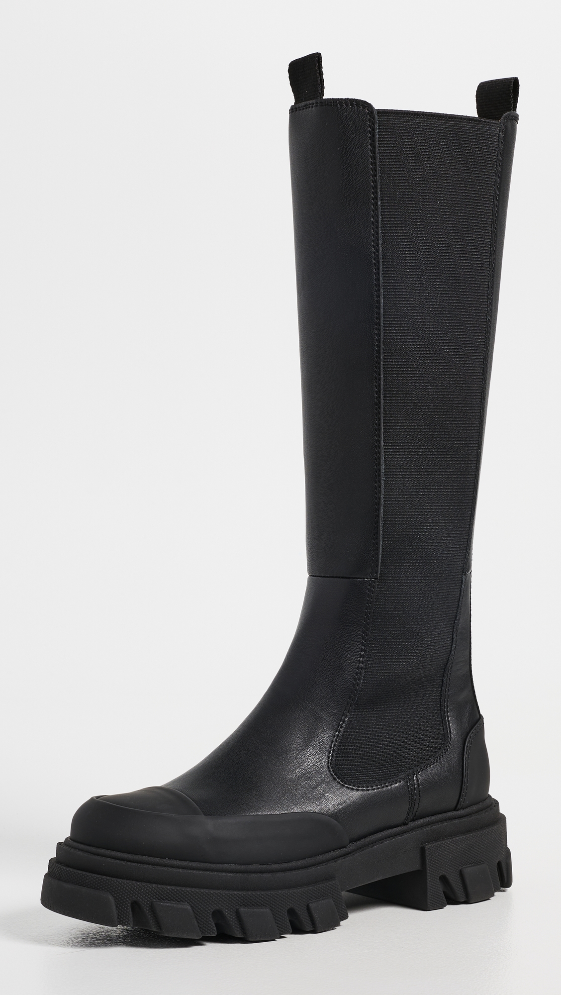 GANNI Cleated Black Stitch High Chelsea Boots