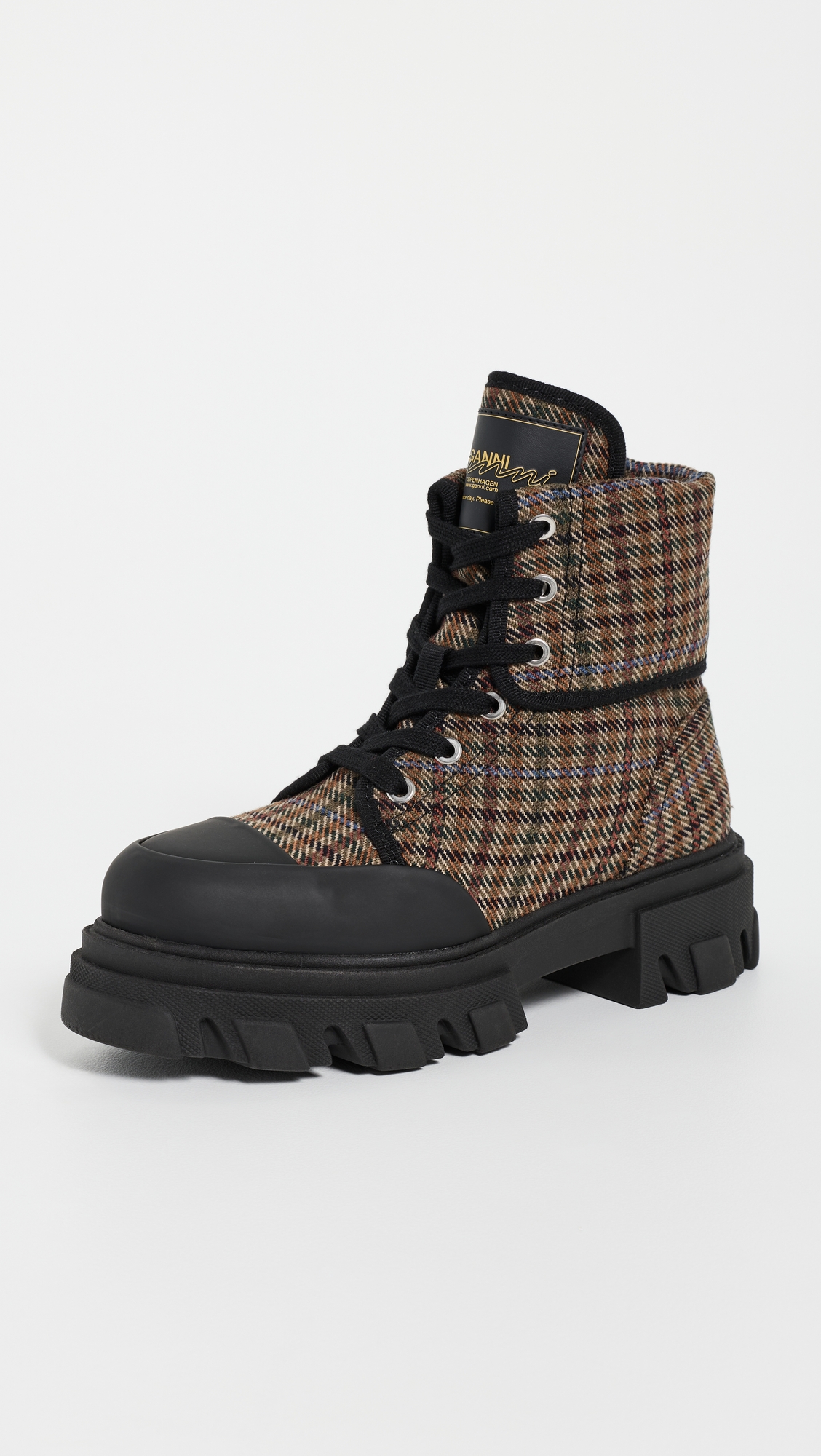 GANNI Cleated Canvas Wool Boots