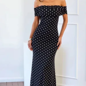 BB Exclusive Cole Black Polka Mesh Maxi Dress