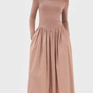Colette Mixed Fabric Off Shoulder Dress