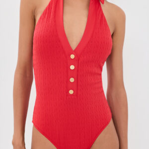 L'AGENCE Collard One Piece with Gold Branded Buttons Collard One Piece with Gold Branded Buttons