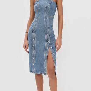 Fleur du Mal Colored Denim Snap Dress