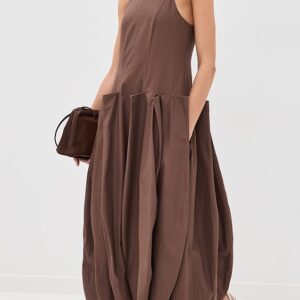 Compact Poplin Pinched Pleat Dress