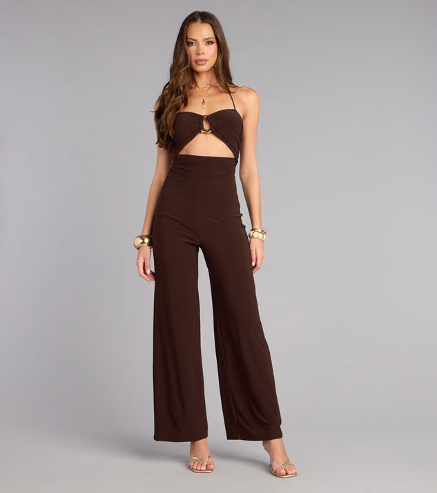 Windsor Confident Feel Halter Cutout Wide-Leg Jumpsuit