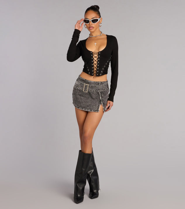 Windsor Confident Moves Lace-Up Long Sleeve Crop Top