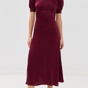 Tanner Fletcher Cordelia Mock Neck Silk Midi Dress