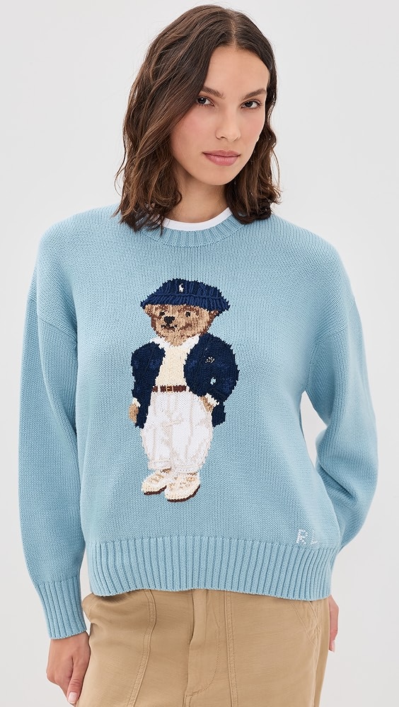 Polo Ralph Lauren Cotton Bear Long Sleeve Crew Neck Pullover