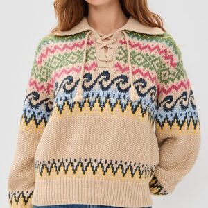 Cotton Wool Blend Long Sleeve Tie Pullover