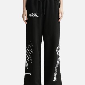 YEEL Cowgirl Print Wide Sweatpants Black
