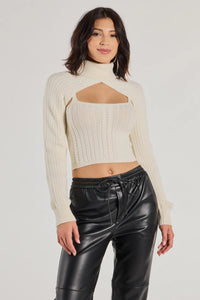 Cozy Casual Cable Knit Turtleneck Sweater Topper
