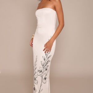 PrettyLittleThing Cream Flower Print Bandeau Maxi Dress Cream Flower Print Bandeau Maxi Dress