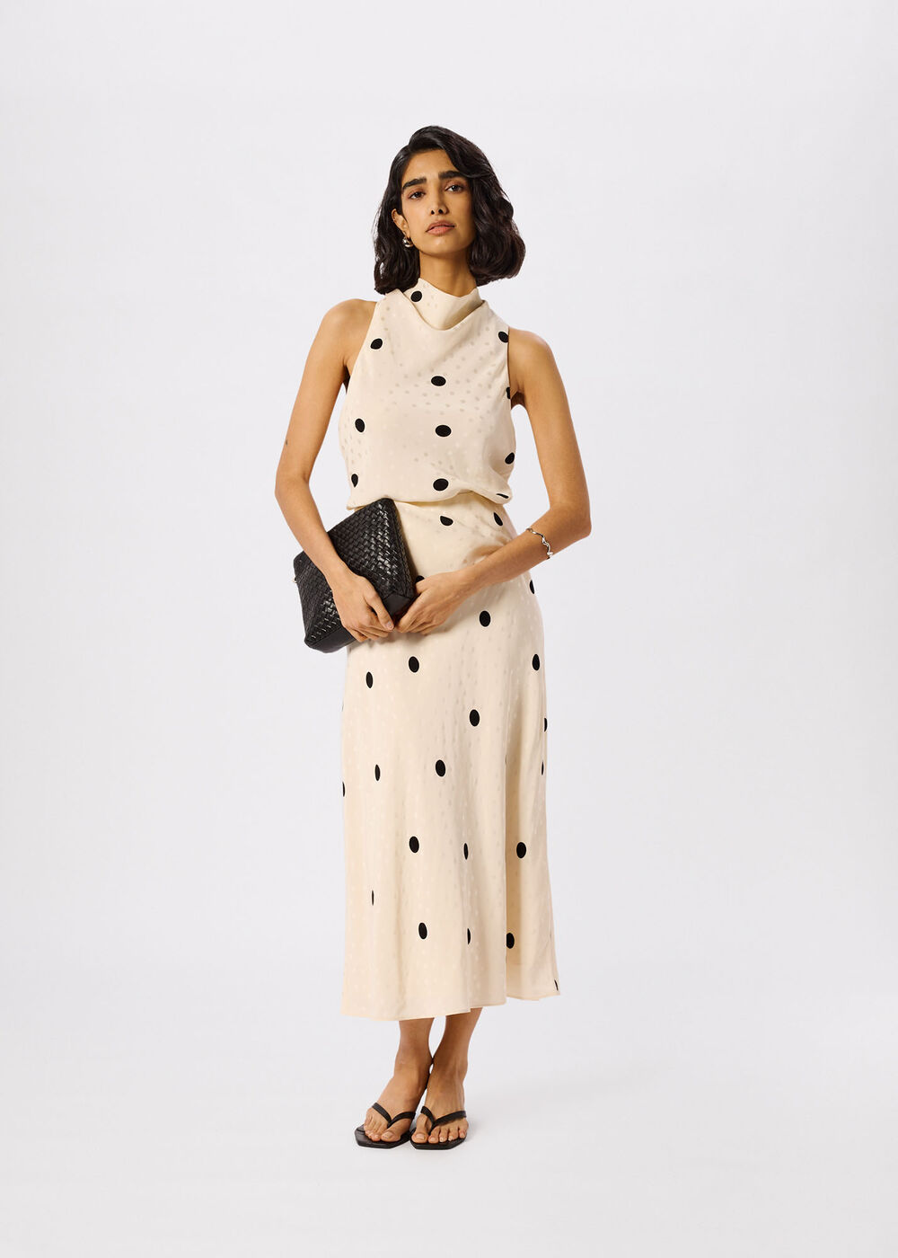 Cream Jacquard Spot Satin Halterneck - Image 2