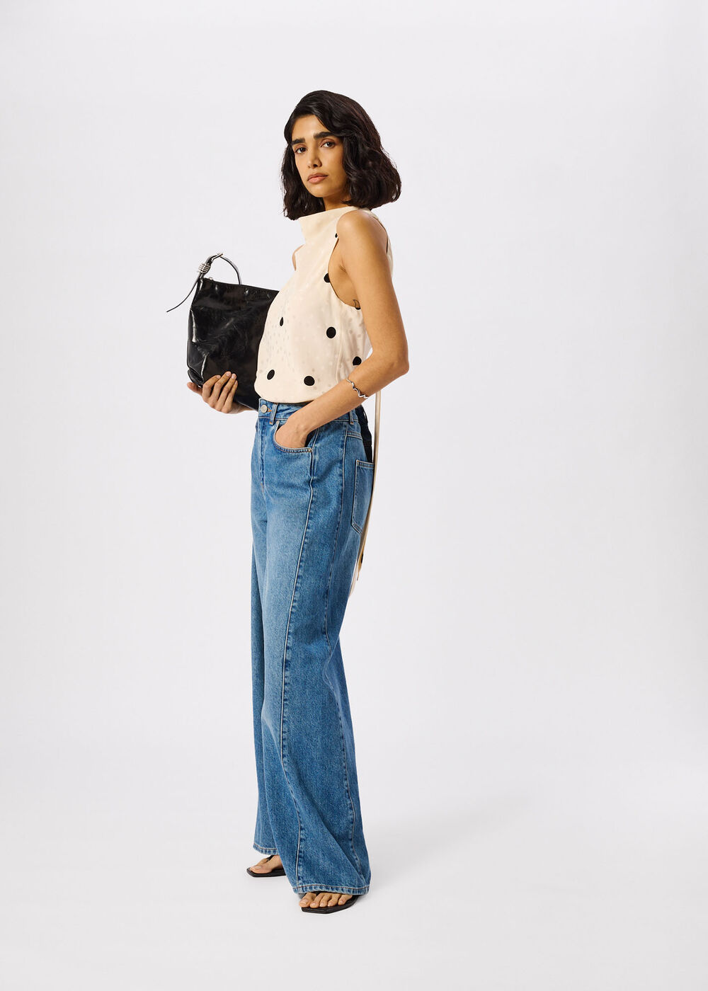 Cream Jacquard Spot Satin Halterneck - Image 3