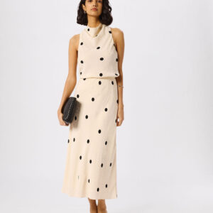 Cream Jacquard Spot Satin Midi Skirt Cream Jacquard Spot Satin Midi Skirt