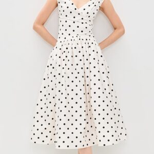 Self Portrait Cream Polka Dot Cotton Midi Dress