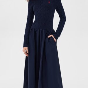 Crew Neck Long Sleeve Fit & Flare Dress