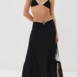 Crinkle Black Keel Midi Skirt