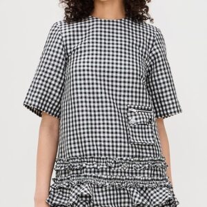 Crinkled Taffeta Check Open Back Mini Dress