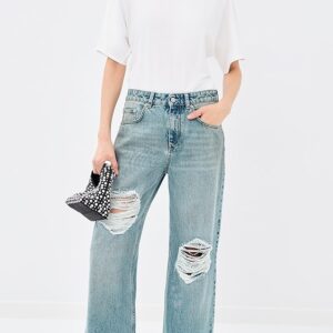 AREA Crystal Fray Relaxed Jeans