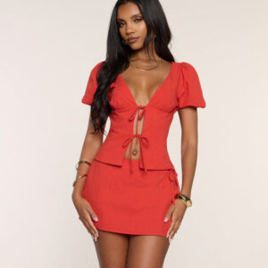 Windsor Cute Plans Puff Sleeve Tie-Front Top Cute Plans Puff Sleeve Tie-Front Top