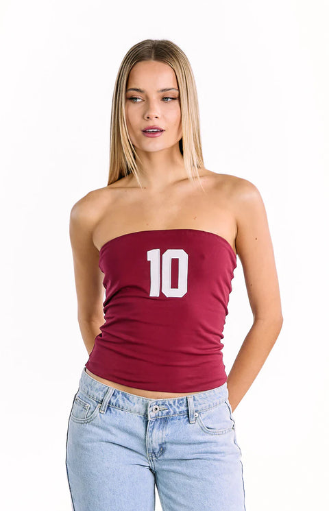 BB Exclusive Daisy Burgundy Strapless Top