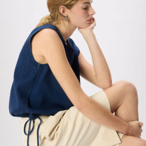 Dark Denim Drawstring Detail Cotton Top Dark Denim Drawstring Detail Cotton Top
