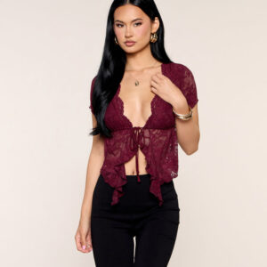 Windsor Date Confirmed Lace Ruffle Tie-Front Top Date Confirmed Lace Ruffle Tie-Front Top