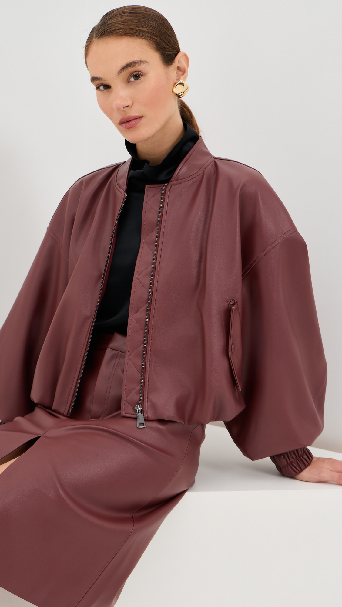 LE BOP Dawn Faux Leather Exaggerated Sleeve Jacket