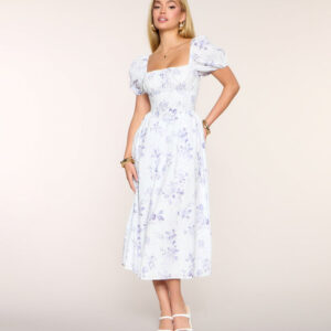 Day Date Floral Print Puff Sleeve Midi Dress
