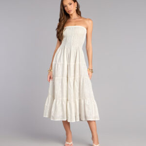 Windsor Daytime Vibe Floral Eyelet Strapless Midi Dress Daytime Vibe Floral Eyelet Strapless Midi Dress