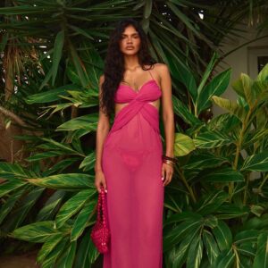 PrettyLittleThing Deep Fuchsia Chiffon Strappy Cut Out Maxi Dress