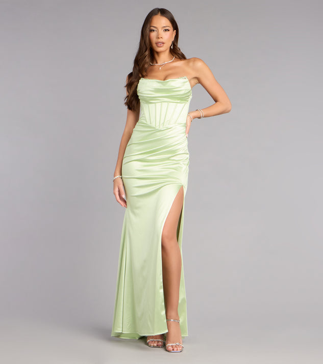 Windsor Delilah Satin Corset Slit Formal Dress