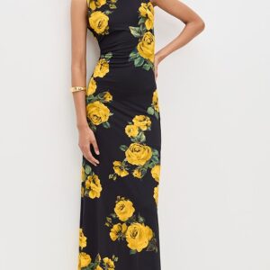 Delora Open Back Sleeveless Crew Neck Maxi Dress
