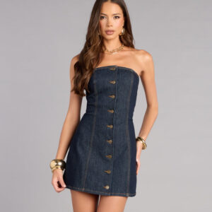Denim Days Button Front Mini Dress