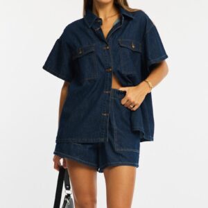 Denim Relaxed Shorts Elastic Waist