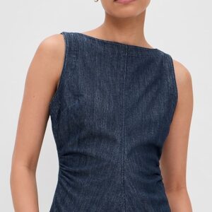 Denim Ruched Boat Neck Shell Top