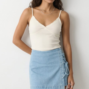 Denim Skort Lace Up High Rise