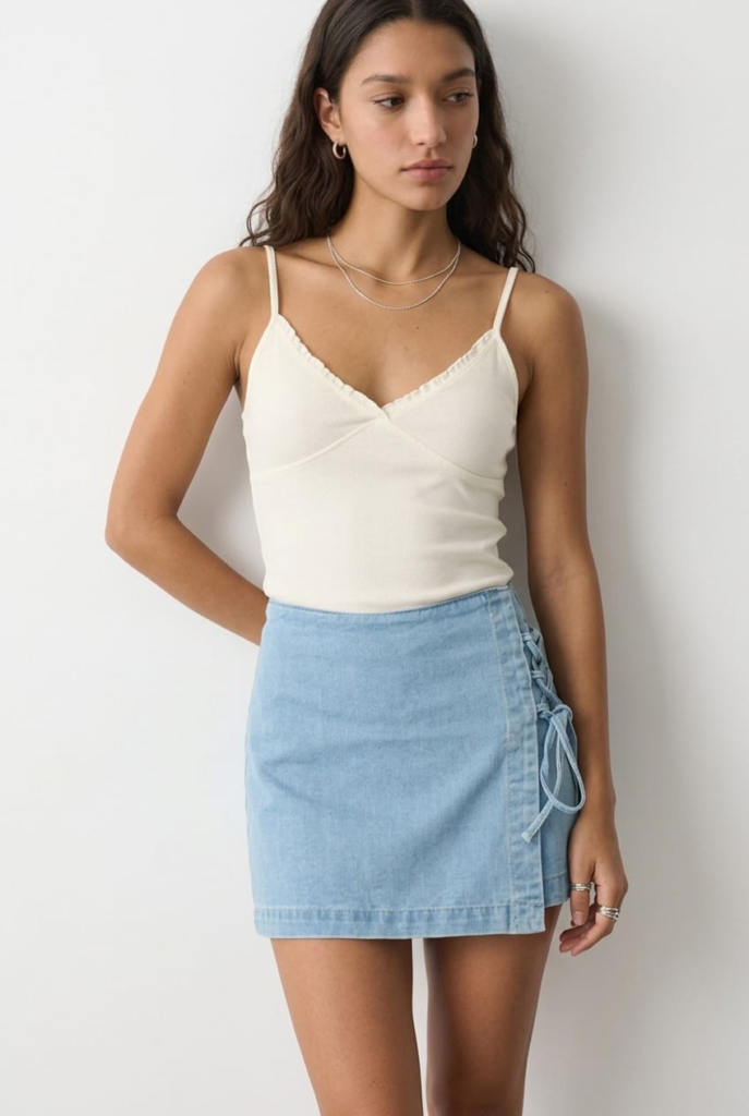 Ally Fashion Denim Skort Lace Up High Rise