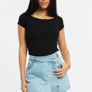 Denim Skorts Mid Rise Wrap