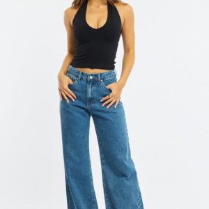Denim Wide Leg Jeans Mid Rise