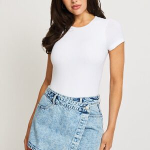 Ally Fashion Denim Wrap Mini Skort High Rise Relaxed Fit Denim Wrap Mini Skort High Rise Relaxed Fit