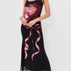Another Girl Digital Flower Print Mesh Midi Dress