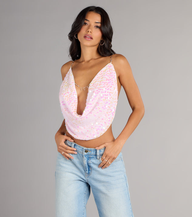 Windsor Disco Dream Sequin Rhinestone Chain Halter Top