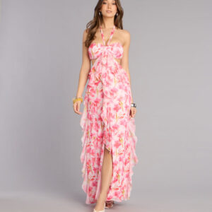 Double Take Floral Chiffon Ruffle Maxi Dress