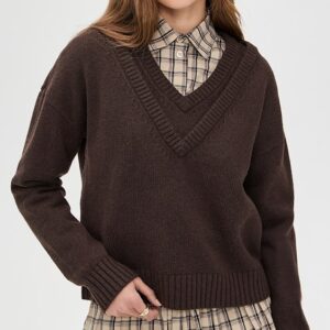 Double V Neck Pullover Sweater