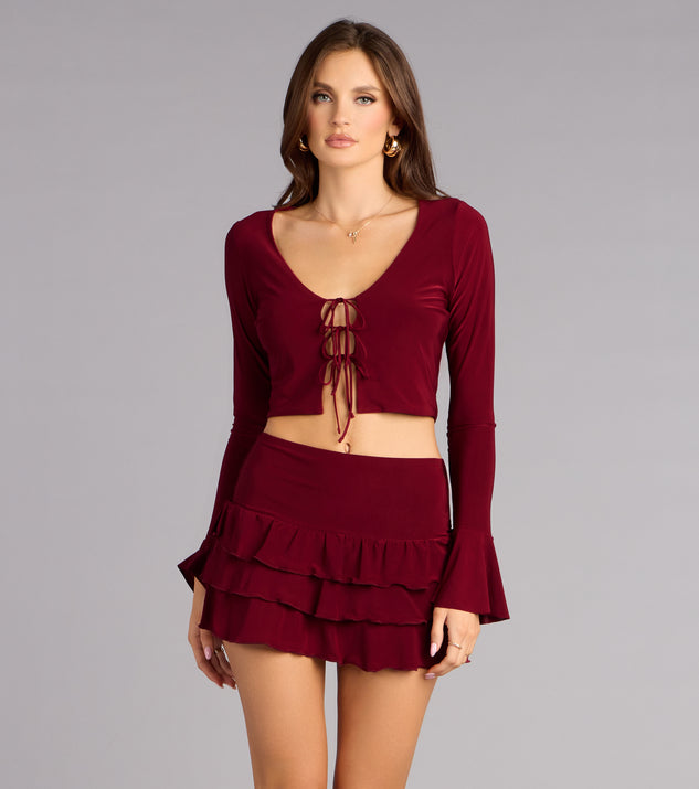 Windsor Drama Meets Ruffles Tie-Front Top