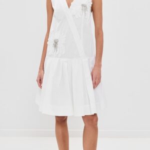 Draped Tank Dress with Floral Applique