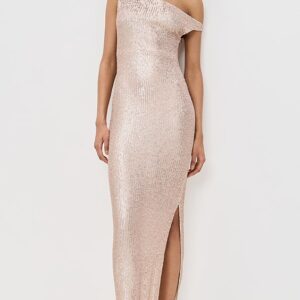 Drop Shoulder Fitted Gown with Side Slit
